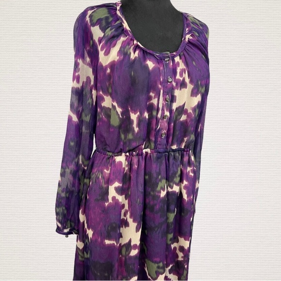 J.Crew Long Sleeve Silk Floral Purple Print Dress Sz 8 - Picture 3 of 9